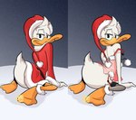 anthro avian_butt christmas_clothing christmas_headwear clothing costume hat headgear headwear holidays legwear lingerie male santa_costume santa_hat solo stockings teddy_(clothing) andrea_boscolo christmas quill_wonderfowl anatid anseriform avian bird duck hi_res