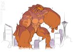 2021 abs anthro ape breasts brown_body brown_fur building city cityscape conditional_dnp empty_eyes featureless_breasts featureless_crotch female fur gorilla haplorhine jollyjack kaiju macro mammal muscular muscular_anthro muscular_arms muscular_female muscular_thighs open_mouth orange_body orange_fur primate restricted_palette seattle skyscraper solo space_needle teeth white_eyes