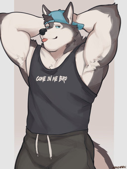 anthro armpit_hair armpit_tuft athlete backwards_baseball_cap backwards_cap backwards_hat barazoku baseball_cap bedroom_eyes biceps big_muscles big_pecs black_bottomwear black_clothing black_pants black_shirt black_sweatpants black_topwear blep blue_baseball_cap blue_clothing blue_eyes blue_hat blue_headwear body_hair bottomwear chest_hair chest_tuft clothing drawstring drawstring_hoodie drawstring_pants flirting flirting_look flirting_with_viewer fur grey_body grey_fur grin grinning_at_viewer hands_behind_head hands_behind_own_head hat headgear headwear inviting inviting_to_sex inviting_viewer jock looking_at_viewer male manly muscular muscular_anthro muscular_arms muscular_male muscular_thighs narrowed_eyes offering_sex offering_to_viewer pants pecs pose presenting presenting_armpit presenting_body presenting_pecs raised_arms seducing_viewer seductive shirt showing_off_muscles smile smiling_at_viewer solo standing sweatpants tail thick_arms thick_thighs tongue tongue_out topwear tuft white_body white_fur maoshark canid canine canis mammal wolf hi_res