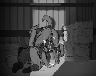 after_anal after_sex anal anal_penetration anthro anus backsack balls barn bodily_fluids bottomless bound breeding_slave bucket butt buttplug buttplug_in_ass buttplug_insertion chastity_cage chastity_device cleaning clothed clothing container cum cum_in_ass cum_inside duo fuck_bench gag gagged gaping gaping_anus genital_fluids genitals harness hay inside leaking_cum lying male object_in_ass on_front penetration plug_(sex_toy) plug_insertion raised_tail sex_toy sex_toy_in_ass sex_toy_insertion submissive submissive_male tail tail_tied mickey_the_retriever canid canine canis domestic_dog mammal 2021 greyscale hi_res monochrome