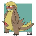 anthro balls blush brown_body brown_fur erection fur genitals male nude penis sharp_teeth simple_background solo teeth yellow_body yellow_fur raburigaron nintendo pokemon generation_7_pokemon gumshoos herpestid mammal pokemon_(species) 1:1 2016 digital_media_(artwork) hi_res