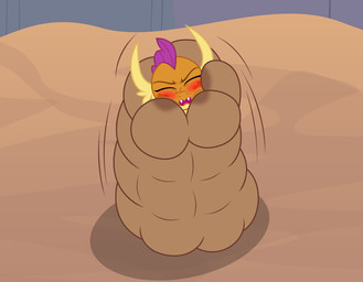 anthro blush dialogue duo fangs female horn looking_at_viewer on_model orange_body pupils teeth text vore badumsquish friendship_is_magic hasbro my_little_pony mythology smolder_(mlp) dragon like_like mythological_creature mythological_scalie scalie absurd_res english_text hi_res