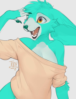anthro biped breasts claws clothed clothed_anthro clothed_female clothing countershade_torso countershading female fingers front_view hair simple_background smile solo teeth tongue togaed canid canine fox mammal 2026 absurd_res digital_drawing_(artwork) digital_media_(artwork) hi_res