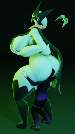 anthro areola bedroom_eyes big_breasts big_butt breasts butt duo facesitting female green_areola green_body green_skin hand_on_breast hand_on_leg hand_on_thigh hug hugging_another hugging_butt larger_female leaning leaning_backward male male/female narrowed_eyes red_eyes seductive simple_background sitting_on_another size_difference smaller_male smile darkdraketom nintendo pokemon pokemon_trainer generation_9_pokemon human mammal meowscarada pokemon_(species) 3d_(artwork) 9:16 blender_(artwork) digital_media_(artwork) hi_res