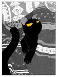 2021 ambiguous_gender black_body domestic_cat felid feline felis feral hi_res mammal paws solo tail urushi_(yorozumaru) whiskers yellow_eyes yorozumaru