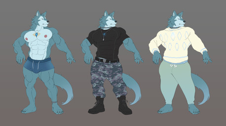 abs anthro biped blue_eyes bottomwear bulge camo camo_bottomwear camo_clothing camo_pants camo_print clothed clothing looking_aside male multiple_outfits muscular muscular_anthro muscular_male muscular_thighs nipples pants pattern_bottomwear pattern_clothing pattern_pants pecs solo standing topless topless_anthro topless_male ripped-saurian lifewonders tokyo_afterschool_summoners breke_(tas) canid canine canis mammal wolf 2022 absurd_res hi_res multiple_images
