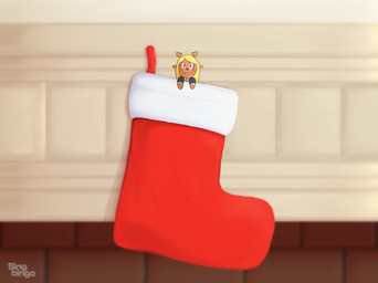 anthro antlers blonde_hair blue_eyes blush brown_body brown_fur buckteeth christmas_stocking clothing female fireplace freckles fur hair horn long_hair micro solo sweater teeth topwear bingbingo deltarune undertale_(series) noelle_holiday deer mammal new_world_deer reindeer absurd_res hi_res watermark