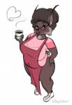 anthro apron bagelcollector beverage big_breasts blush breasts clothed clothing coffee colored_sketch eyewear felid feline female glasses hi_res looking_at_viewer lynx mammal sketch slightly_chubby smile solo