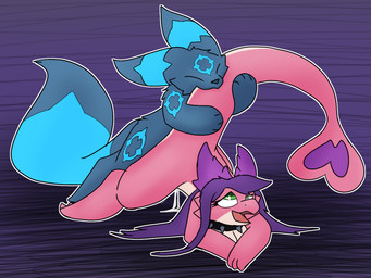 all_fours animal_genitalia anthro blue_body blue_fur blush bodily_fluids breasts claws cum doggystyle duo erection eyes_closed female female_penetrated feral fluffy fluffy_tail from_behind_position fur genital_fluids genitals hair heart_eyes heart_symbol horn male male/female male_penetrating male_penetrating_female nude open_mouth penetration penile penis pink_body purple_hair raised_tail sex smile tail tail_tuft tongue tuft vaginal stealthyspirit nintendo pokemon nora_(stove2) nuke_(stealthyspirit) canid canine eeveelution generation_2_pokemon kobold mammal pokemon_(species) scalie umbreon digital_media_(artwork)