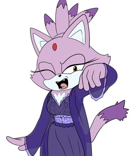 anthro black_nose breasts clothed clothing dipstick_tail eyelashes female forehead_gem front_view fur gem markings nightgown one_eye_closed open_clothing open_mouth purple_body purple_clothing purple_fur purple_nightgown simple_background solo tail tail_markings white_background white_body white_fur wide_hips yawn cintra_(artist) sega sonic_the_hedgehog_(series) blaze_the_cat domestic_cat felid feline felis mammal hi_res