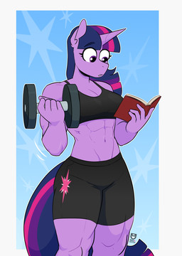 abs anthro book bra breasts cleavage clothed clothing dumbbell exercise female horn muscular navel short solo sports_bra thick_thighs underwear weightlifting weights workout redxbacon friendship_is_magic hasbro my_little_pony mythology twilight_sparkle_(mlp) equid equine mammal mythological_creature mythological_equine unicorn hi_res