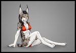 anthro bikini black_border blep border clothing ear_piercing ear_ring female piercing ring_piercing solo swimwear tongue tongue_out two-piece_swimsuit spectronic mira_(spectronic) felid feline lynx mammal