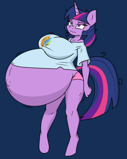anthro belly big_belly big_breasts blue_clothing blue_hair blue_shirt blue_tail blue_topwear breasts clothing eyelashes female hair horn huge_belly hyper hyper_belly hyper_pregnancy multicolored_hair multicolored_tail navel outie_navel panties pink_clothing pink_hair pink_panties pink_tail pink_underwear pregnant pregnant_anthro pregnant_female purple_body purple_ears purple_eyes purple_hair purple_horn purple_tail shirt simple_background solo tail three-quarter_view topwear transparent_background underwear funble thenypod4 friendship_is_magic hasbro my_little_pony twilight_sparkle_(mlp) equid equine horse mammal pony 2020 4:5 absurd_res alpha_channel cel_shading colored digital_media_(artwork) hi_res shaded