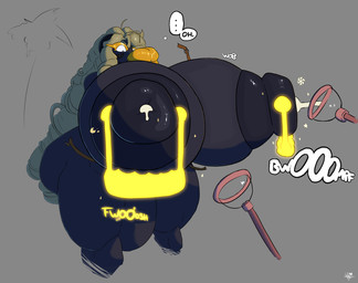 anthro belt beverage big_breasts big_butt big_hair big_nipples bimbofication bodily_fluids breast_growth breasts butt clothing curly_hair curved_horn dark_body dark_fur door_knocker female fur golden_nails grey_eyes growth hair handlebar_piercing horn huge_breasts huge_butt huge_nipples hyper hyper_breasts hyper_butt hyper_lips hyper_nipples lactating lips long_nails machine magic milking_machine muscular muscular_female muscular_thighs nipple_piercing nipples piercing shocked snapped_binds solo sound_effects sparkles thick_lips thick_thighs thought_bubble transformation wardrobe_malfunction hd_waffle azebele_(hd_waffle) bovid caprine demon mammal sheep hi_res