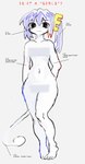 accessory blue_hair censored_genitalia feet female hair hair_accessory label nude ponytail side_ponytail simple_background smile solo tail white_background white_body white_skin yogurt200 8eyes girl_(8eyes) humanoid tailed_humanoid biological_illustration censored full-length_portrait portrait technical_illustration