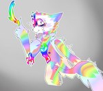 ambiguous_gender anthro artist bodily_fluids fluffy forced grey_background long_tail looking_at_viewer mammal nervous painting procyonid raccoon rainbow scared simple_background solo sweat tail