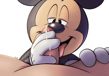 anthro black_body black_fur bodily_fluids clothing cum duo erection fellatio first_person_view fur genital_fluids genitals glans gloves handjob handwear human_on_anthro humanoid_genitalia humanoid_penis interspecies leaking_cum licking light_body light_skin looking_at_viewer male male/male open_mouth oral penile penis penis_lick sex simple_background tongue white_background white_clothing white_gloves white_handwear mickeyryona disney mickey_mouse human mammal mouse murid murine rodent hi_res