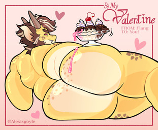 anthro ass_up big_butt brown_hair butt butt_focus dessert food freckled_butt freckled_legs freckled_shoulders freckled_thighs freckles hair holidays ice_cream male mature_male nude pink_eyes sitting sitting_on_ground slightly_chubby slightly_chubby_male solo valentine's_day_card white_hair yellow_body alexisgoyle mythology valentine's_day dragon mythological_creature mythological_scalie scalie absurd_res hi_res