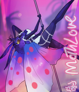 antennae_(anatomy) anthro breasts cleavage clothed clothing dancing female fluffy hand_on_head lace leaning leaning_forward lingerie multi_limb pole pole_dancing raised_leg simple_background skimpy solo stripper stripper_pole ssleepyflowers arthropod insect lepidopteran moth hi_res