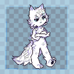 3_fingers 3_toes ambiguous_gender anthro black_nose black_pawpads blue_eyes checkered checkered_background feet fin fingers fur pattern_background pawpads paws simple_background solo toes white_body white_fur brila casualties:_unknown gunsaw canid canine gunsawian mammal milky_(casualties:_unknown) milky_(gunsawian) 1:1 animated digital_media_(artwork) hi_res pixel_(artwork) pixel_animation