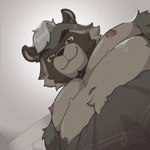 anthro belly belly_tuft fur green_body green_fur hair looking_at_viewer looking_down looking_down_at_viewer low-angle_view male moobs navel nipples solo towel towel_only tuft white_hair worm's-eye_view yellow_eyes crankfur pec_pov_meme crank_(crankfur) mammal procyonid raccoon 1:1 adversarial_noise digital_drawing_(artwork) digital_media_(artwork) hi_res watermark