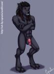 abs anthro balls biped black_hair claws crossed_arms flaccid genitals hair humanoid_genitalia humanoid_penis male nude penis red_eyes smile solo synandcynaria blizzard_entertainment warcraft canid mammal werecanid werecreature worgen hi_res