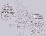 anthro blush bottomwear clothing denim denim_bottomwear denim_clothing dialogue duo female humor jeans male offscreen_character pants shirt shocked simple_background text topwear agidyne stephen's_mom_(agidyne) stephen_(agidyne) lagomorph leporid mammal rabbit 2021 english_text monochrome mother_(lore) mother_and_child_(lore) mother_and_son_(lore) parent_(lore) parent_and_child_(lore) parent_and_son_(lore) son_(lore)