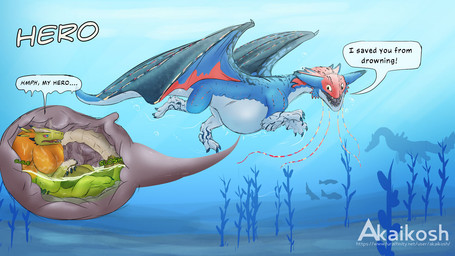 belly big_belly blue_background blue_body blue_tail bodily_fluids dialogue duo feral feral_pred feral_prey green_body inside_stomach orange_neck simple_background speech_bubble stomach_acid tail talking_feral text underwater vore water white_belly wings akaikosh capcom monster_hunter mythology dragon leviathan_(mh) ludroth mythological_creature mythological_scalie namielle royal_ludroth scalie 16:9 2022 english_text url watermark widescreen