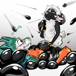 andromorph anthro bdsm black_body blue_body blue_feathers blush bondage bound duo embarrassed_male feathered_crest feathers fur green_body green_feathers grinding head_crest intersex intersex/male kronos_unveiled latex looking_down looking_down_at_partner looking_up_at_partner male pinned pinned_to_ground red_body red_feathers sitting_on_another smug trap_(contrivance) white_body white_fur wool_(fur) yellow_body yellow_feathers mx_mango alexian stella_(shapeshifter) bovid caprine dinosaur dromaeosaurid mammal prehistoric_species reptile saurischian scalie sheep theropod velociraptor 2026 absurd_res digital_drawing_(artwork) digital_media_(artwork) hi_res