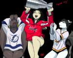 anthro big_breasts black_hair bottomless breasts brown_body brown_fur brown_hair clothed clothing female floppy_ears fur group hair heterochromia hockey lop_ears membrane_(anatomy) membranous_wings simple_background sitting sport tail transparent_background white_body white_fur wings furball nhl stanley_cup tampa_bay_lightning vancouver_canucks washington_capitals bonita stkittyhawk zeus_(zeuspegasus13) canid canine canis lagomorph leporid mammal rabbit wolf 2018 5:4 alpha_channel