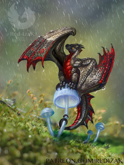 ambiguous_gender biped bipedal_feral black_body black_membrane black_scales claws countershade_torso countershading feral fungus horn membrane_(anatomy) membranous_wings micro multicolored_body multicolored_scales mushroom outside raining red_body red_scales scales solo tail text toe_claws two_tone_body two_tone_scales wings yellow_eyes red-izak european_mythology mythology dragon mythological_creature mythological_scalie scalie western_dragon wyvern 2023 artist_name digital_media_(artwork) url