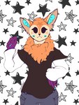 anthro blue_body blue_fur blush bottomwear claws clothed clothing freckles fur hair looking_at_viewer male markings neck_tuft orange_body orange_fur pose simple_background smile solo standing star star_(marking) text topwear tuft smokedsoul35 canid canine fox mammal 3:4 digital_media_(artwork) english_text hi_res