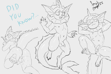 anthro anus balls butt claws erection feet floating foot_fetish foot_focus genitals group hands_behind_head looking_at_viewer looking_back male nipples nude pawpads paws penis presenting presenting_anus simple_background solo trio young young_anthro smol_boye nintendo pokemon eeveelution generation_1_pokemon pokemon_(species) vaporeon 3:2 absurd_res hi_res sketch