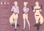 anthro censor_bar clothed clothing ear_piercing ear_ring female footwear fur gloves_(marking) hair hoodie leg_markings light_body light_fur light_hair markings narrowed_eyes nude orange_body orange_fur orange_hair panties piercing red_clothing red_eyes red_panties red_underwear ring_piercing socks socks_(marking) solo standing text topwear underwear rz54 aurora_(rz54) canid canine fox mammal absurd_res artist_name english_text hi_res model_sheet