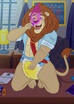 abs absurd_res anthro bodily_fluids clothed clothing diaper disney erection erection_in_diaper felid genital_fluids hi_res leodore_lionheart lion male mammal mrripper33 pantherine pantsless poppers shirt solo topwear unbuttoned_shirt urine wet_diaper wetting zootopia