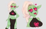 female green_body green_skin hair heart_symbol humanoid_pointy_ears midriff mohawk not_furry red_sclera sleeveless solo tongue tongue_out white_hair arkeus disney wander_over_yonder lord_dominator alien alien_humanoid humanoid 2021 hi_res