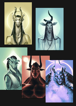 anthro antlers backlighting broken_antler broken_horn clothed clothing fantasy group horn jewelry light long_neck male moon robe smile solo sun topless topless_anthro topless_male topwear tufted_fur vest purplebirdman mythology bovid bovine cattle dragon mammal mythological_creature mythological_scalie reptile scalie snake 2023 colored detailed hi_res lighting portrait shaded