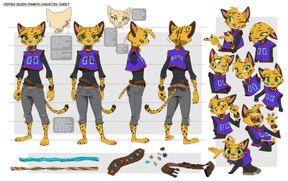 3_toes action_pose anthro arnis belt bored bottomwear bracelet breasts clenched_teeth clothing collar curious denim denim_bottomwear denim_clothing ear_piercing ear_ring eyes_closed fangs feet female finger_gun floppy_ears fur gem gesture green_eyes hand_gesture head_tuft holding_ear jeans jersey jewelry laugh long_sleeves long_tail looking_at_viewer markings open_mouth pants pawpads piercing pointing pointy_ears pose pupils rear_view ring_piercing sad scared shirt side_view slit_pupils small_breasts solo spots spotted_body spotted_fur striped_markings stripes tail teeth text toes topwear torn_bottomwear torn_clothing torn_jeans torn_pants tuft yellow_body yellow_fur ruffu pepper_(ruffu) felid feline mammal digital_drawing_(artwork) digital_media_(artwork) english_text hi_res model_sheet