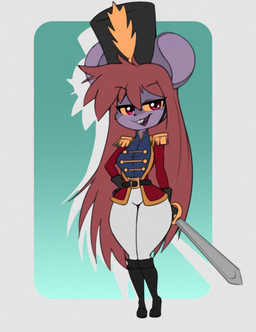 anthro black_boots black_clothing black_footwear boots bottomwear buckteeth clothed clothed_anthro clothed_female clothing female footwear grey_body hair holding_melee_weapon holding_object holding_sword holding_weapon long_hair looking_at_viewer melee_weapon nutcracker orange_hair pants red_eyes shoes solo sword teeth uniform weapon white_bottomwear white_clothing white_pants wide_hips yellow_sclera dracojeff drayjay mammal mouse murid murine rodent 2024 absurd_res hi_res