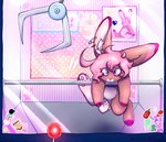 ambiguous_gender anthro claw_machine crane_game hair heart_symbol pawpads paws pink_hair solo sticker text thiccazthieves lagomorph leporid mammal rabbit hi_res