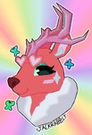 antlers blush dimple eyelashes eyewear glasses glistening glistening_eyes happy heart_symbol horn rainbow_background simple_background smile solo jackrabbit_(artist) animal_jam wildworks prince_glamdeer_(p_n_g) arthropod butterfly deer insect lepidopteran mammal new_world_deer reindeer 2025 cel_shading headshot_portrait hi_res portrait shaded signature