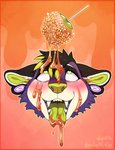 ahegao apple blush bodily_fluids candy candy_apple caramel_(food) crying dessert ear_piercing food forked_tongue fruit fur gauged_ear hair heart_eyes heart_symbol looking_pleasured looking_up misleading_thumbnail open_mouth piercing plant solo tears teeth tongue tongue_out ahoge_(artist) digital_media_(artwork)