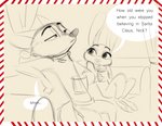 2020 absurd_res anthro border canid canine clothed clothing comic container cup dialogue disney duo english_text fox fully_clothed fur hi_res holding_container holding_cup holding_object judy_hopps lagomorph leporid mammal nick_wilde qalcove rabbit reclining red_fox sketch speech_bubble text true_fox white_border zootopia