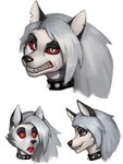 3:4 anthro black_ears black_eyebrows black_eyeshadow black_nose canid canid_demon canine collar demon digital_media_(artwork) digital_painting_(artwork) ear_piercing ear_ring eyebrow_piercing eyebrows eyelashes eyeshadow facial_piercing female fur grey_body grey_fur grey_hair hair hellhound helluva_boss loona_(helluva_boss) makeup mammal monotone_background monster mythological_canine mythological_creature mythology notched_ear open_mouth piercing red_sclera red_tongue ring_piercing sabergin silver_hair simple_background solo spiked_collar spikes teeth tongue were werecanid white_background white_body white_eyes white_fur white_inner_ear wide_eyed