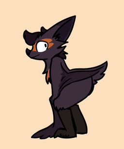 anthro bent_over butt claws fangs feet fur hair looking_at_viewer looking_back looking_back_at_viewer male membrane_(anatomy) membranous_wings nude orange_body orange_fur presenting presenting_hindquarters purple_body purple_fur scut_tail semi-anthro short_tail simple_background smile solo tail teeth winged_arms wings bizart irv_(bizart) bat mammal 2026 aliasing digital_media_(artwork) hi_res