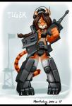 alternate_species anthro armor black_bars breasts brown_hair choker claws clothing electronics female flag fur furrification green_eyes hair hat headgear headphones headset headwear jewelry long_hair looking_at_viewer mecha_musume microphone midriff nazi necklace simple_background small_breasts solo standing striped_body striped_fur stripes tank text tiger_i_(tank) toe_claws unconvincing_armor vehicle young max_yunlong felid mammal pantherine tiger 2014 dated full-length_portrait hi_res letterbox portrait