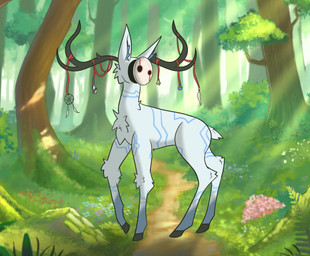 charm_(jewelry) dreamcatcher fantasy feral forest horn magic markings mask plant solo tree kariwolf197 deer elemental_creature mammal spirit hi_res