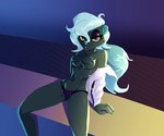 anthro black_body black_fur clothing covering covering_crotch covering_self female fur hair panties purple_eyes sitting solo underwear white_hair vgfm courtney_brushmarke mammal mephitid skunk hi_res