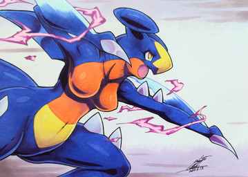 action_pose anthro blue_body breasts featureless_crotch female medium_breasts nude open_mouth pose solo 025aki nintendo pokemon garchomp generation_4_pokemon pokemon_(species) 2026 absurd_res hi_res