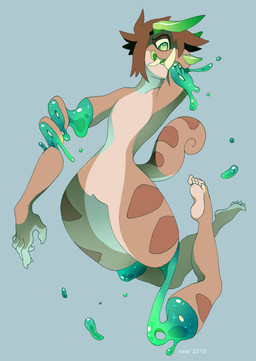 5_fingers 5_toes anthro bite blue_background bodily_fluids brown_hair candy_gore curled_tail facial_horn featureless_crotch feet female fingers gore green_eyes green_horn hair horn nose_horn nude self_bite simple_background solo tail teeth toes tusks unusual_bodily_fluids ground-lion clair_(seel_kaiser) chameleon chimereon jackson's_chameleon lizard reptile scalie 2015 signature